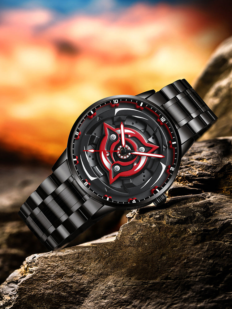 LILUOKE Men’s Rotating Wheel‑Hub Anime Dial Quartz Watch 2113