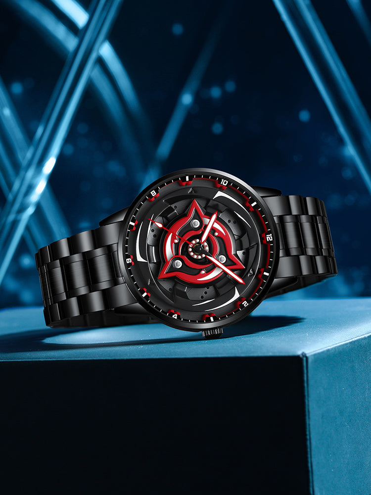 LILUOKE Men’s Rotating Wheel‑Hub Anime Dial Quartz Watch 2113